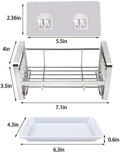 Image of Xacton Sink Caddy Organizer Kitchen Sponge Holder I 304 Stainless Steel Soap Dispenser Brush Drainer Rack I Countertop or Adhesive Organiser for Dishes Knives Spoons Forks ((Silver)