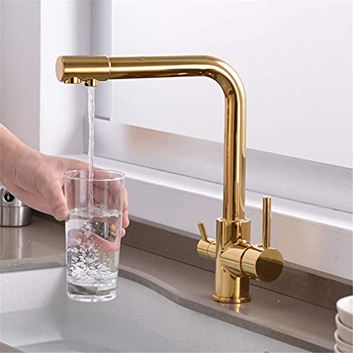Mitigeur 3 voies rotatif 360 doré avec aérateur filtré pour eau saine