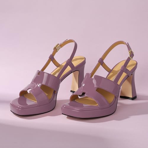 Image of ROSERWISH Heels for Women Chunky Block Platform High Heels Square Open Toe Strappy Heel Sandals Wedding Party Prom Fashion Slingback Dress Pump Sandals Shoes