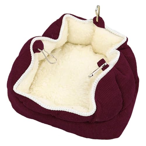 Image of QBLEEV Bird Nest House Winter Warm Bird Bed for Cage Hanging Bird Hammock Soft Plush Snuggle Hut Tent, Parrot Cage Accessories Birds Hideaway Sleeping Bed (Red, Large)