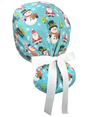 Image of Scrub Cap for Women and Men, Ponytail Scrub Caps, Working Hat, Head Cover with Ribbon Ties and Buttons, Long Hair