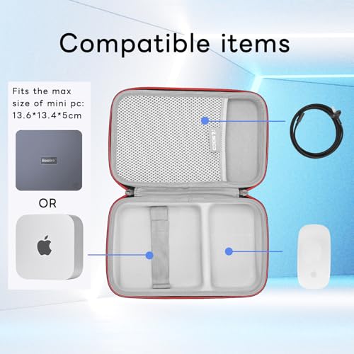 Funda portátil para Apple Mac Mini M5 (2026), M4/M4 Pro (2024) - Solo funda, fabricada en poliéster y EVA de alta densidad, con cierre de cremallera YKK y dos compartimentos miniatura 4