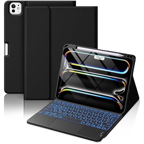 Hamile for iPad Pro 11-inch Case with Keyboard (M4) - Magnetic Wireless Keyboard with Multi-Touch Trackpad 7 Colors Backlit Stain Proof Folio Keyboard Cover for iPad Pro 11 Inch 2024 - Black Cover