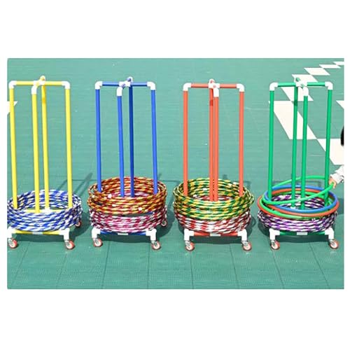 フラフープ収納ラック、屋外用体操フープ収納、キャスター付き、可動式PVCパイプスリーブアセンブリ(Color4,17.7in)