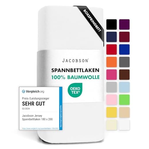 Jacobson Jersey Spannbettlaken Spannbetttuch Baumwolle Bettlaken (180x200-200x220 cm, Weiss)