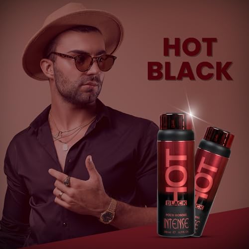 Image of BERNARD DIMITRI HOT BLACK INTENSE Deodorant for Men - 200 ML Each| Pack of 2| BoldFragrance with Spicy Cardamom | Long-Lasting Freshness Smell | Deo Idle Gift For Brother, Friend and Loved Once