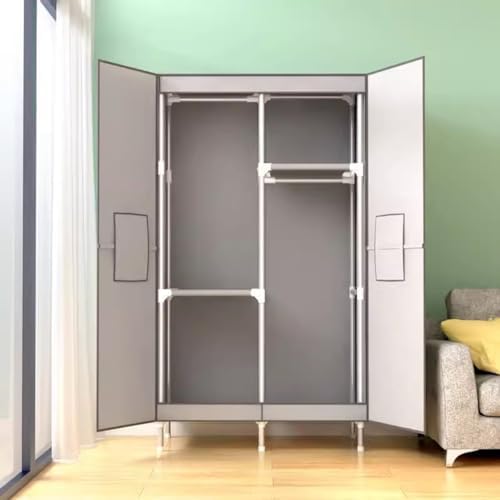 Portable Closet Wardrobe - Magnetic Double Door Non-Woven Fabric Clothes Organizer Armoire with Freestanding Shelves, Easy No-Tool Assembly for Hanging Clothes Storage