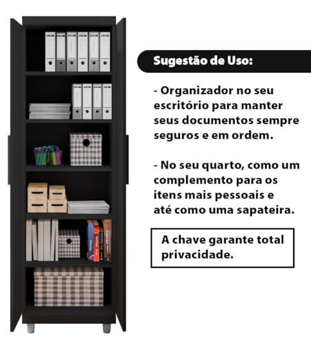 Armário Multiuso 2 Portas Com Fechadura Organizador Com Prateleiras - LH Móveis (Preto)