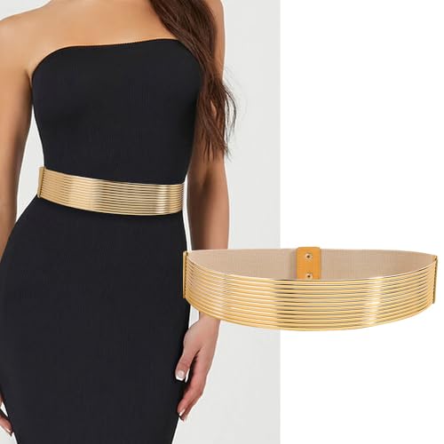 YOU&M Women's Gold-Stripes Waist Belt Elastic Stretch Corset Girdle Belt for Dress Decor Luxury Smooth Comfor Belt2