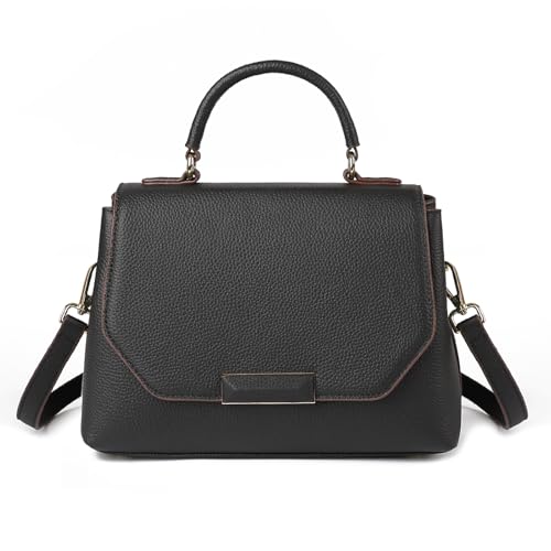 imeetu Purses for Women Genuine Leather Shoulder Bag with Zipper and Crossbody Bags Medium Size(Black)