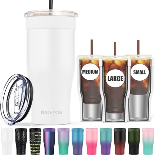 Universal Iced Coffee Sleeve Insulated Double Wall Reusable Stainless Steel Holder Sleeves Insulator for Cold Drinks Fits Small Medium Large To Go Cups Gifts for Men Women Him Her (White)