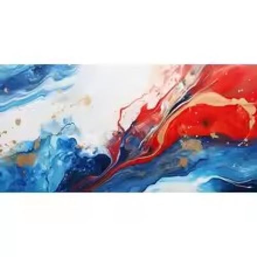 Peinture art pour décoration de salon moderne tableau rouge bleu or encadré - 2