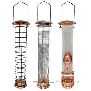 Large Selections Copper Style Hanging Bird Feeders Seed, Peanut and Fat ball (Pack of 3)