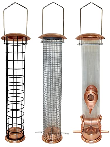 Large Selections Copper Style Hanging Bird Feeders Seed, Peanut and Fat ball (Pack of 3)