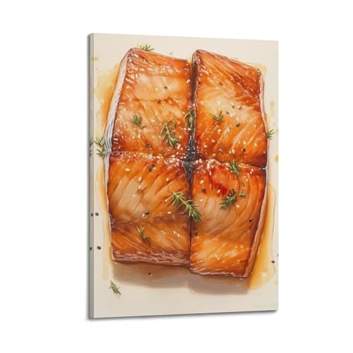 Poster saumon romarin déco murale cuisine moderne tableau toile