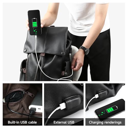 Image of Leather Backpack for Man, Black-ubs Update, Large, Laptop Backpack, Waterproof, Fit 15.6 inch Laptop, 22L, 2.1 lbs