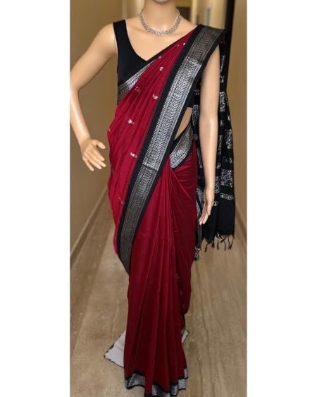 Image of Women's Kanjivaram Cotton Silk Saree South Indian Paithani Sari | gadwal cotton sarees with Zari Border and Blouse Piece - Suitable For All Indian Occasions and Festivals 191
