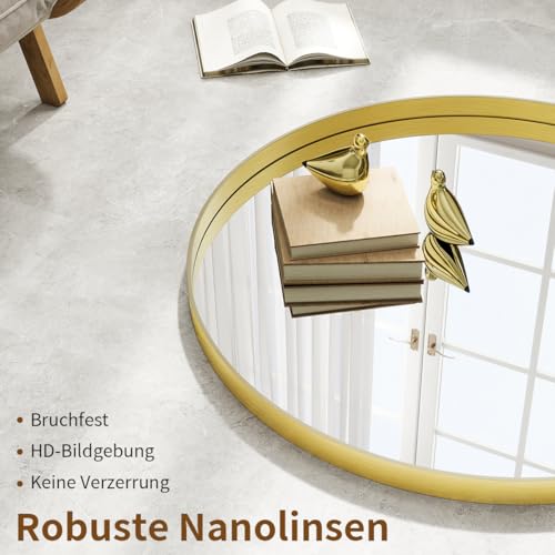 Koonmi Luxuriöse Spiegel Rund 81 cm, Gold Tiefer Rahmen Runder Badspiegel, Wandspiegel Rund mit Schwarz gebürstetes Metall Rahmen für Badezimmer, Wohnzimmer, Eingang Wanddekoration