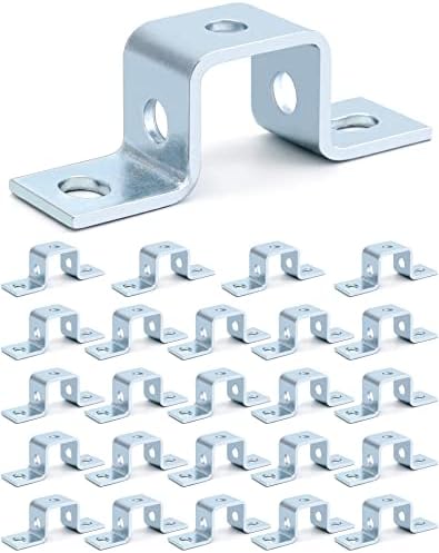 QWORK 25 Pack 5 Hole U Shaped Strut Connector Bracket, Carbon Steel Smooth U-Shape Strut Connector Brackets Fit for 1/2" Bolt in 1-5/8" Strut Channel, Thickness 3/16", Height 1-3/4", Width 1-1/2"