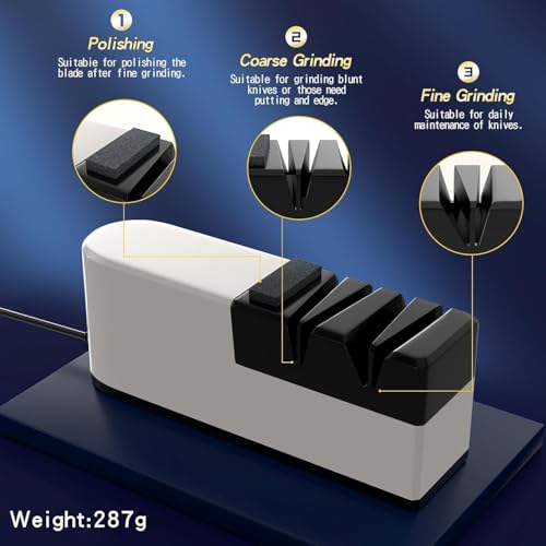Electric Knife Sharpener, 5 in 1 Knife Sharpening System with Straight Blade, Professional Diamond Knife Sharpener for Rough Sharpening, Repair and Sharpening of Knives (ST6) - Image 6