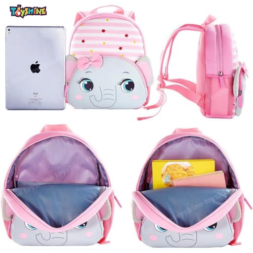 Image of Toyshine 26cm Cute Elephant Face Backpack for Kids Girls Boys Toddler Backpack Preschool Nursery Travel Bag,Mini Size - Pink