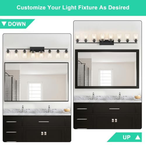 Image of Matte Black Bathroom Light Fixtures, 8-Light Vanity Lights over mirror