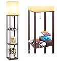 Mlambert Modern Shelf Floor Lamp with Wireless Charger & Fast Charging USB Ports & Type C Port & 2 Power Outlets,3 Tier Storage Lamp for Bedroom,Brown