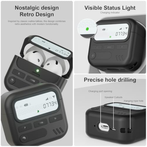 Image of for AirPods 4 Case with Safty Lock,Retro Inspired Pager Style (Black) | TPU & PC Dual Layer Protective Cover Accessories with Wrist Lanyard & Cleaner Pen for Apple AirPod 4th Generation Men Women