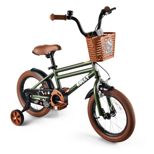 Image of RULLY 12 14 16 Inch Boys' Bike for Kids Ages 2-6, Toddler Bicycle with Training Wheels, Coaster Brake & Handbrake, and Front Basket(Blue Black Green)