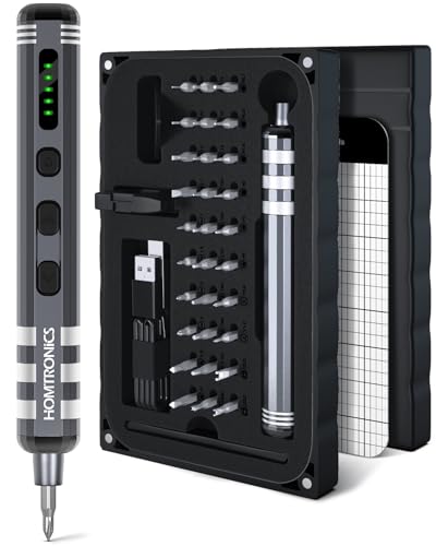 37 in 1 Mini Electric Screwdriver, [0.05-0.25Nm Torque] Homtronics Small Electric Precision Power Screwdriver Set, LED Light, Rechargeable Repair Tool Kit for Phone, Laptop, Camera, Glasse (Grey)