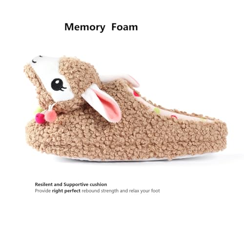 Image of Cute Animal Slippers - Soft Fuzzy Alpaca & Llama Memory Foam for Women - Indoor Warm Non-Slip Bedroom Slippers