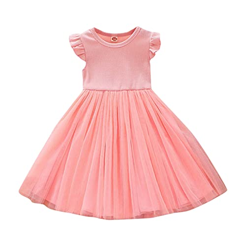 Vestido de malha para meninas pequenas, manga voadora, vestido de princesa de verão, casual, para me