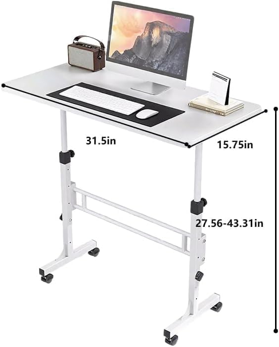 Adjustable Height Rolling Standing Desk with Lockable Wheels Compact Laptop Desk for Home Office Dorm or Bedroom - — view 2