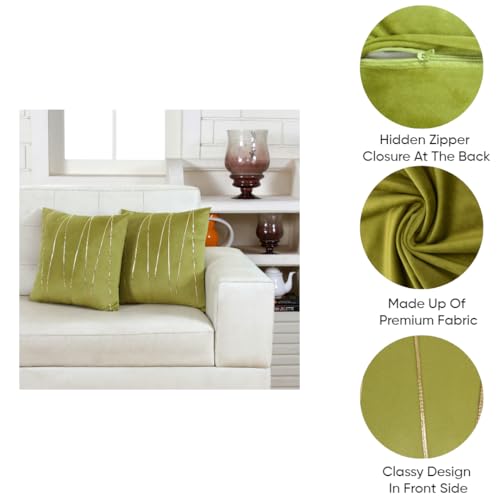 Image of Amazon Brand - Umi Gold Leather Striped Pack of 2 Throw Pillow Covers Velvet Decorative Cushion Covers Cases for Sofa Bedroom Livingroom Car 16 x 16 inch in Green Color