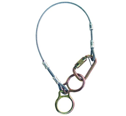 3M Protecta 2190100 Tie-Off Adaptor, 3', 1/4" Galvanized Cable Dual-Ring , Carabiner At One End, Two D-Rings At The Other, Silver