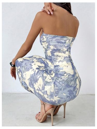 Milumia Women's Summer Strapeless Tube Top Dresses Side Slit Ruched Bodycon Maxi Dress Vacation2