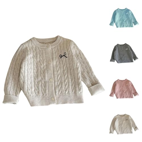Girls Cable Knit Cardigan Cute Bow Embroidery Crewneck Coat Kids Comfy Soft Button Down Sweater Fall Winter School Outfits