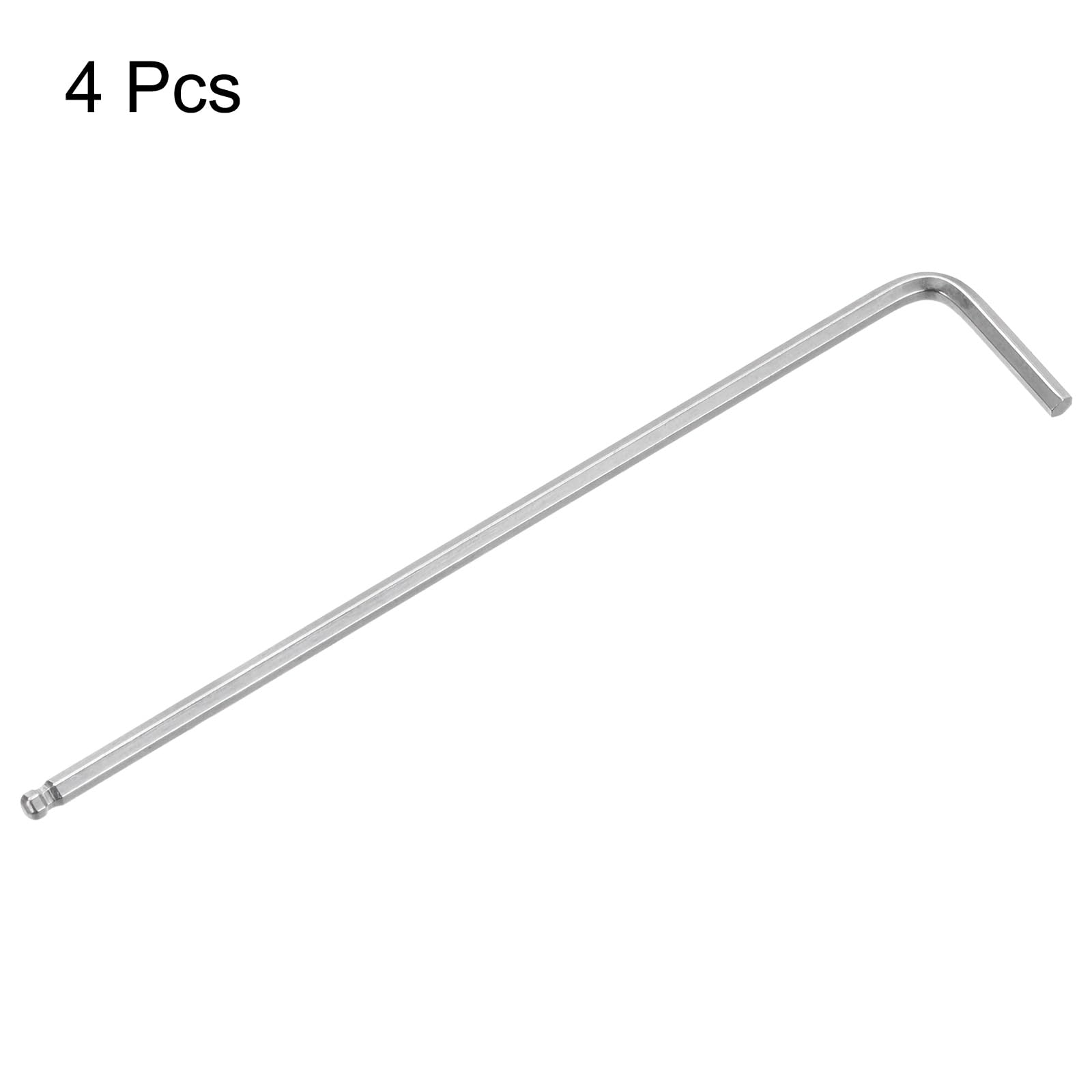 QUARKZMAN 4pz Chiave Esagonale Brugola Testa Sferica 6mm Metriche Braccio Lungo Forma L Strumento Riparazione Acciaio al Cromo Vanadio per Riparazioni Domestiche, Tono Argento