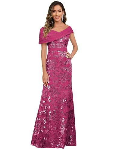 Image of VCCICANY Sequin Mermaid Mother of The Bride Dresses for Women Chiffon Off Shoulder Ruched Long Formal Evening Gowns