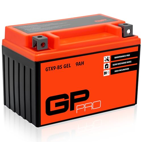 GP-PRO Gel-Batterie 12V 9Ah GTX9-BS Rollerbatterie/Motorradbatterie, wartungsfrei versiegelt vorgeladen ähnlich YTX9-BS / YTX9L-BS
