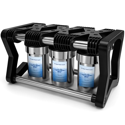 Image of 3 Stage RV Water Filter System with 3 Replacement Filters 0.2 Micron High Flow Camper Water Filter for RV and Boat