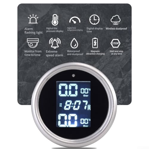 Monitor de presión de neumáticos TPMS para motocicleta para sistema solar inalámbrico 2 sensores externos pantalla LCD impermeable para bicicleta seguridad