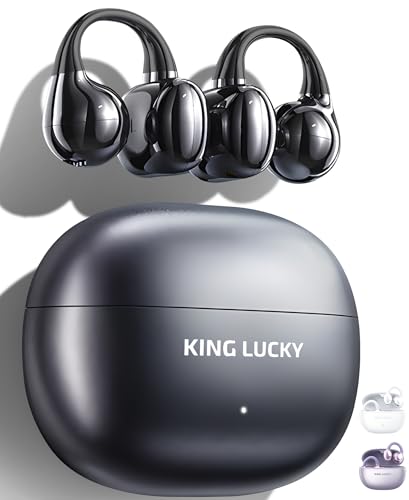 King Lucky Clip on Earbuds Open Ear Wireless Bluetooth 5.4 Headphones with Mic,50H Play,Noise Cancelling,Waterproof,Sports Ear Buds,Comfortable for Small Ears & Glasses Wearers,Workouts (Black)