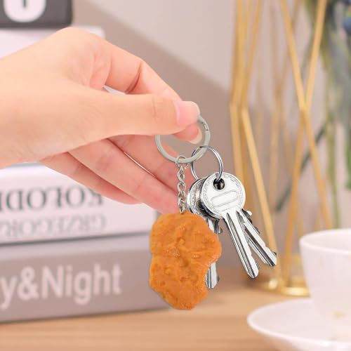 DecorDwell Gebratenes Huhn Schlüsselanhänger, Lustiger Schlüsselanhänger, Simulation Huhn Nugget, Simulation Lebensmittel Schlüsselanhänger, für Taschen, Schlüssel, Deko (Chicken Nugget)