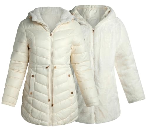 Jessica Simpson Womens Puffer Jacket - Cozy Lux Faux Fur Reversible Jackets for Women - Zip Up Hooded Winter Jacket (S-XL)