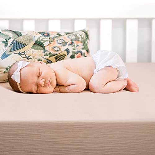 Image of GRSSDER Soft Muslin Crib Sheet 1 Pack, 100% Cotton Crib Sheets for Boys and Girls, Fit Standard Crib Mattresses 52 inch x 28 inch Safe and Snug, Natural