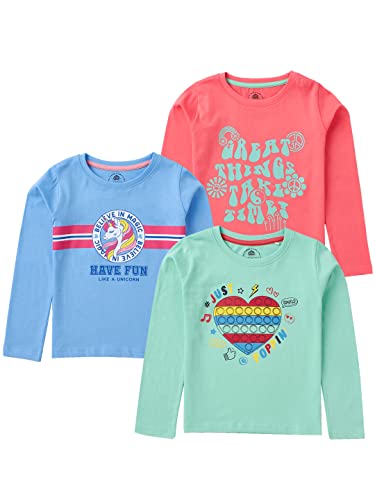 Girls T-Shirts Pack of 3 by Cub McPaws | Kids Cotton T-Shirts for Girls | Long Sleeves Tshirts | for 4-12 Years Girls