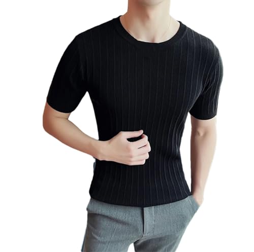 T-shirt à manches courtes pour homme en maille fine avec une coupe ajustée et finitions soignées