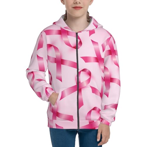 Breast Cancer Ribbons Awareness Kid Hoodies Boys Zip Up Sweatshirts Girls Pullover with Pocket3