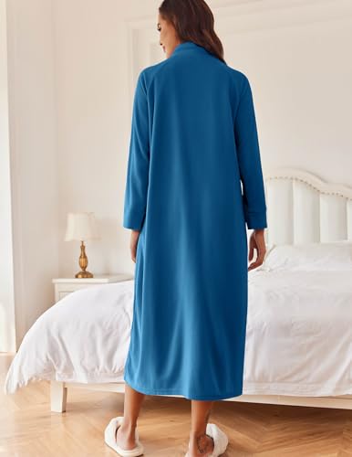 Ekouaer Women Zipper Robe Long Sleeves House Coat Soft Bathrobe Sleepwear with Pockets Housecoat Loungewear2